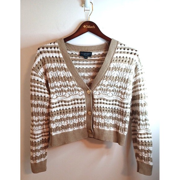 Laundry by Shelli Segal Sweaters - Laundry By Shelli Segal Tan and White Cardigan